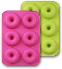 Silicone Donut Molds, 2-Pack of Non-Stick Food Grade Silicone Pans for Doughnut