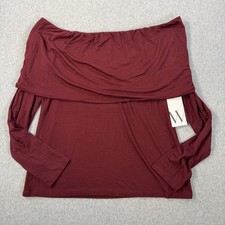 Worthington Women's Large Burgundy Off-The-Shoulder Long Sleeve Top Drape New