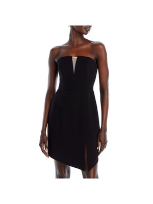 LIV FOSTER Womens Black Mesh Insert Asymmetric Hem Sleeveless Sheath Dress 2