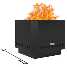 Outsunny Smokeless Fire Pit, Square Metal Bonfire Stove, Black