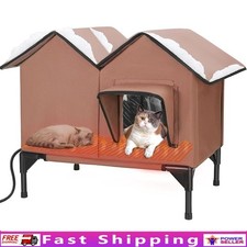 Heated Outdoor Cat House Weather Resistant Pet Shelter W/ Plush Heating Pad Tan