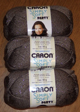 Lot of 3 Skeins, Caron Simply Soft Party, 3oz, 164yds, Chocolate Sparkle