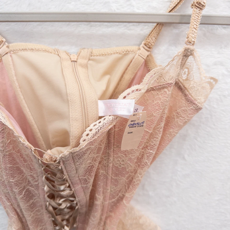 Victoria’s Secret Vintage Corsé de Encaje Bustier Melocotón Lencería Top NUEVO Talla Mediana Foto 3 de 4