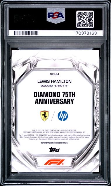 2025 TOPPS CHROME F1 DIAMOND 75TH ANNV. #D75-24 LEWIS HAMILTON BLUE /150 PSA 10 view 2