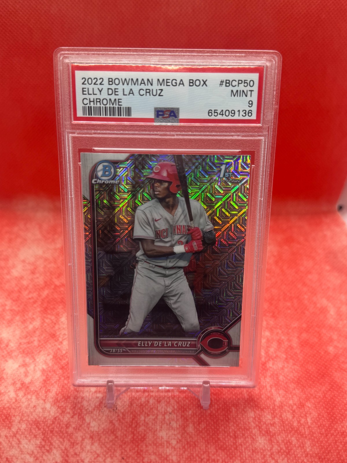 2022 Bowman 1st Chrome Elly De La Cruz PSA 9 Mojo Refractor Mega Box #BCP-50 view 6