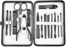 15pcs Black Stainless Steel Manicure Set, Professional Grooming Kit Nail Care