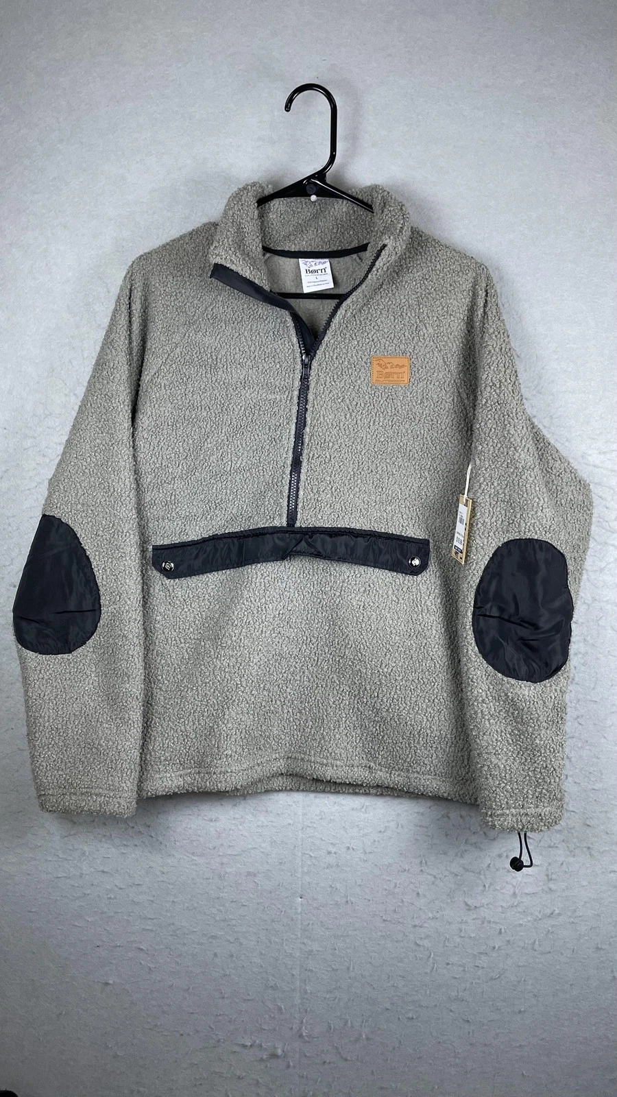 Born Outdoor Fleece Jacket Mens Large Gray Sherpa 1/4 Zip Anorak Pullover Warm