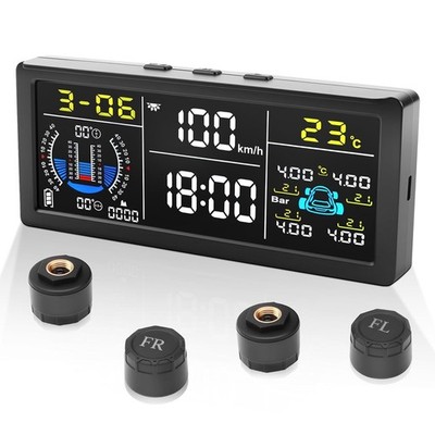 Avutrel TPMS HUD Reifendruckkontrollsystem 199PSI 4 Sensoren Solar USB Schwarz