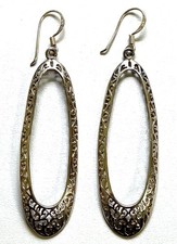 Sterling Silver Long Oval Filigree Dangle Earrings 7.6 Grams