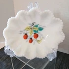 Vintage Westmoreland Milk Glass Hand Painted Strawberries Bead Ruffle Edge Bowl