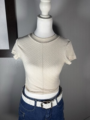 PacSun PACCares Cream Eco Friendly Ribbed Mock Neck Womens Size XS