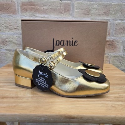 Joanie schöne Mary Jane Schuhe Größe 5 Gold Leder Doppelriemen Blumenapplikation