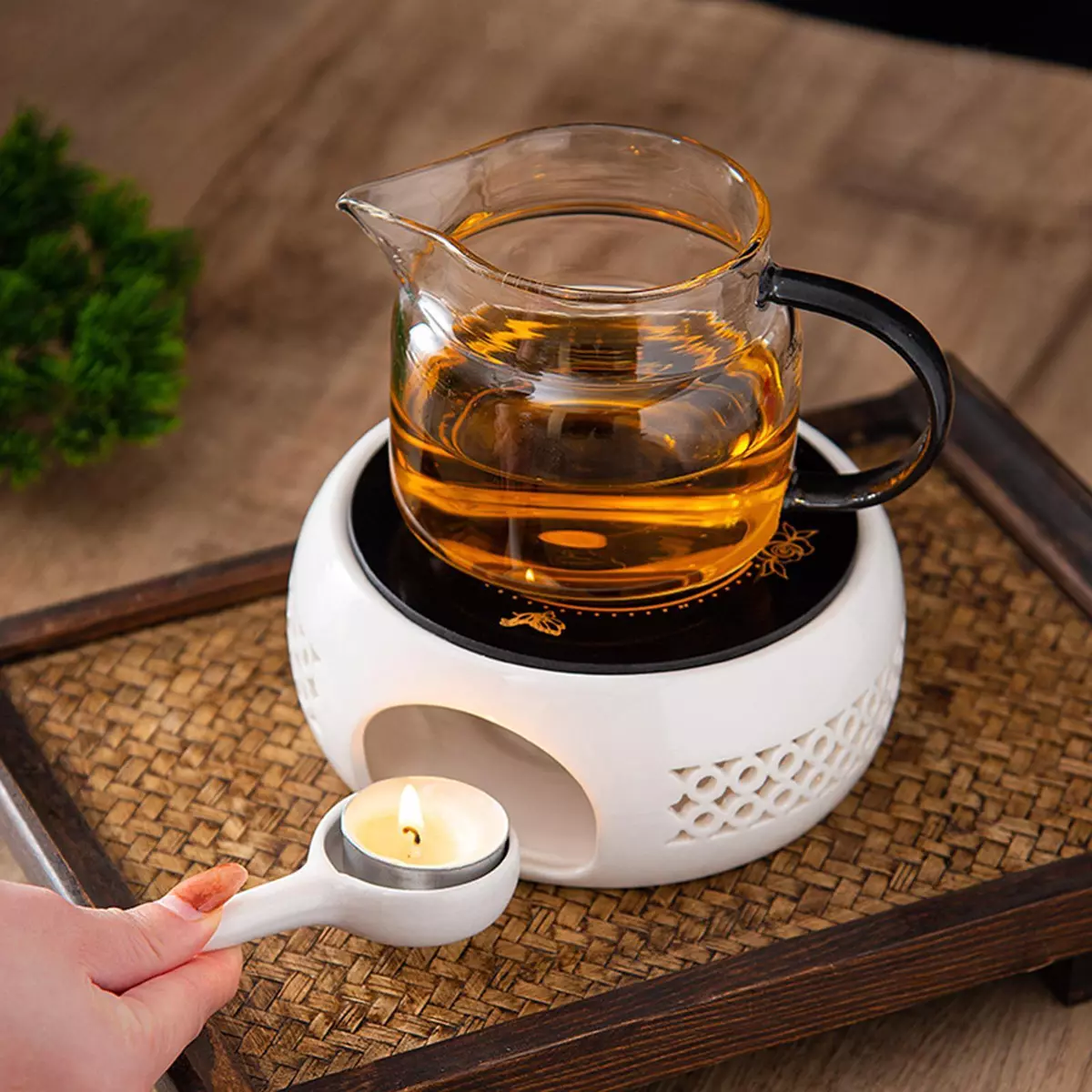 Round Candle Teapot Warmer Tea Heating with Candle Holder for Tea