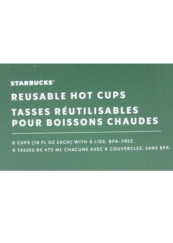 Starbucks 2019 Winter Christmas Reusable Hot Cups Lids 16oz 6 Pack Free Shipping - Picture 4 of 5