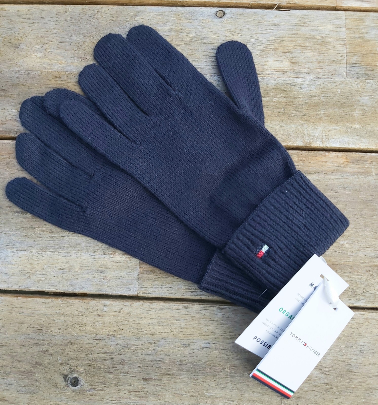 Womens Genuine TOMMY HILFIGER Navy 5% CASHMERE Rolled Rib Cuff GLOVES Tag shlf22