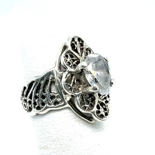 Vintage Sterling Silver Cubic Zirconia Filigree Ring - Size 6
