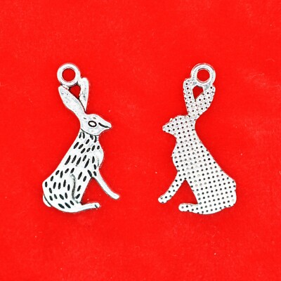 8 x Tibetisches Silber Hase Hase Häschen Ostern Charm Anhänger Perlenherstellung