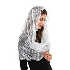 Women Infinity Veil Floral Lace Catholic Chapel Church Veil Latin Mass Mantil...
