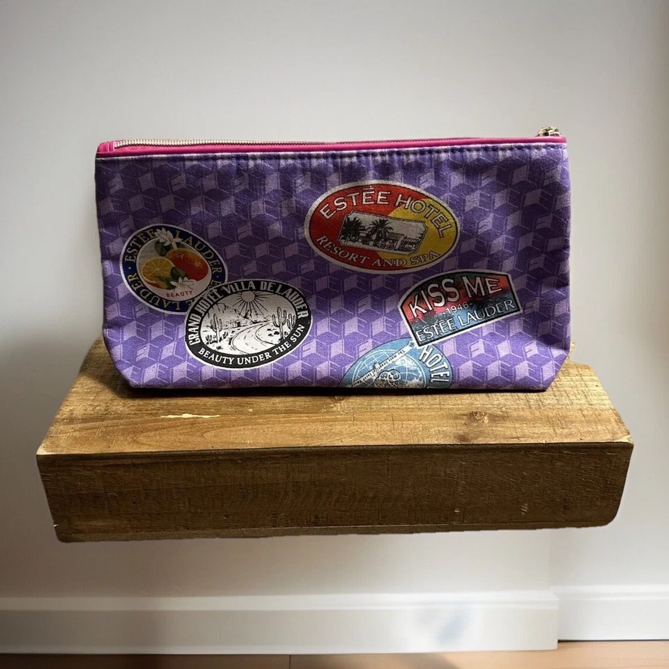 Bolso de Maquillaje Estée Lauder Para Mujer Bolso de Cosméticos Estampado Púrpura Bolso de Viaje Cremallera Foto 2 de 4