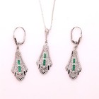 Pendant Earring set Sterling silver Natural Emerald Art Deco Jewelry — photo 9