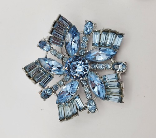 Set orecchini spilla gioielli vintage estate argento strass blu accessorio donna - Foto 3 di 18