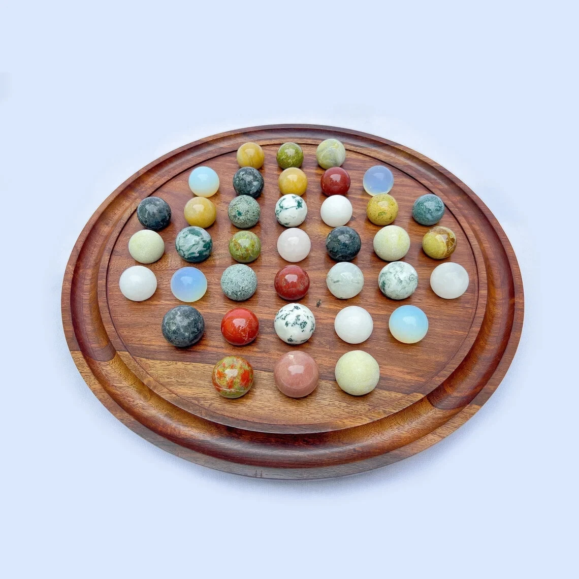 Handmade Marble Solitaire Board Game – Personalized Gift with Natural Pieces