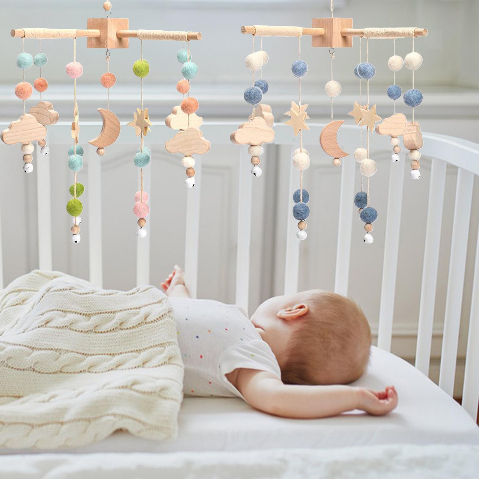 Cloche de lit 12 - Cloche de lit mobile en bois pour bébé, Support en forme  de nuage, Hochets mobiles, Cintre