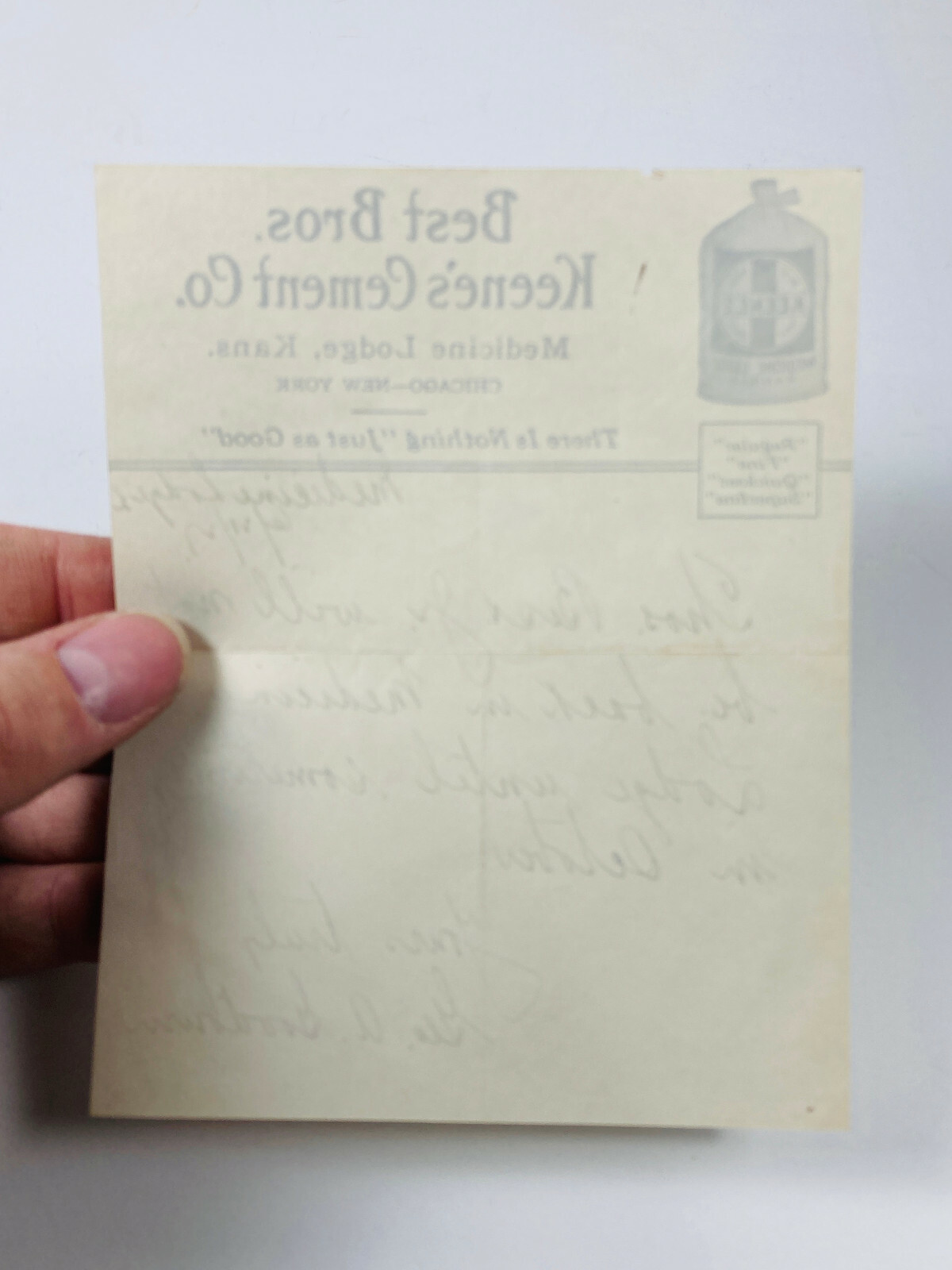 c.1900 Best Bros Keene's Cement Medicine Lodge Kansas KS advertising