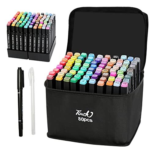Alcohol Markers Set Brush Tip 80 Colors Dual Tip Artist Alcohol Markers Set w...
