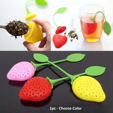 Strawberry Shape Silicone Leaf Loose Tea Infuser Filter Ball Pink Red Yellow