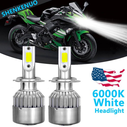 H7 LED Headlight Bulb 6000K White C6 For Kawasaki Ninja 250 300 650