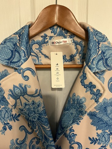 NWT! Order Plus Blue Baroque Button Long Sleeve Pocketed Duster Jacket Sz Med - Picture 3 of 9