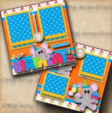 BIRTHDAY PARTY  2 premade scrapbook pages paper piecing layout DIGISCRAP A0099