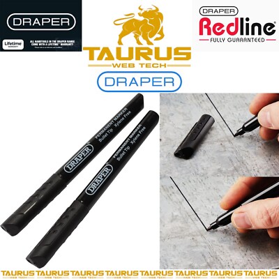 2x DRAPER schwarze Marker Markierung für Holz Karton Kunststoff Glas Ziegel Metall UK