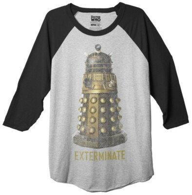 Doctor Who Dalek Exterminate Raglan 3/4 Sleeve Adult T-Shirt, NEW UNWORN