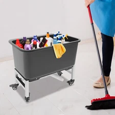 12 Gal Large Mop Bucket W/4 Wheels Drain Hose Plastic Wet Floor Cleaning Buckets