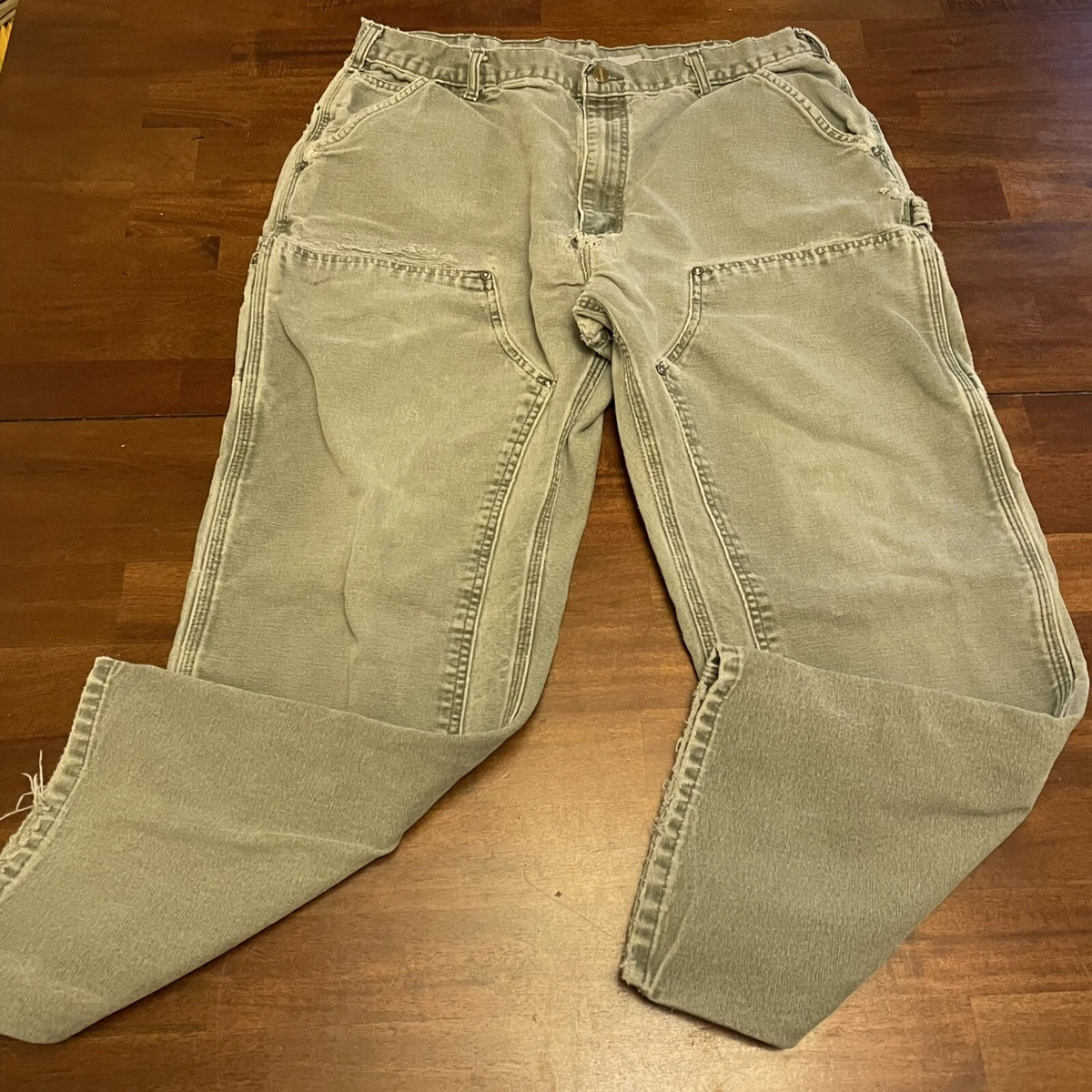 Vtg Carhartt Pants Double Front Green Work Jeans 35 x 27 Logger Carpenter