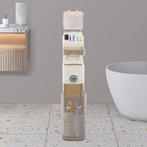 Bathroom Floor Cabinet with Drawer Slim Organizer Cabinet for Toilet Small Space - Picture 12 of 20