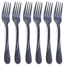 Black Dinner Fork Set 7.8-inch Stainless Steel Shiny Black Metal Table Fork S...