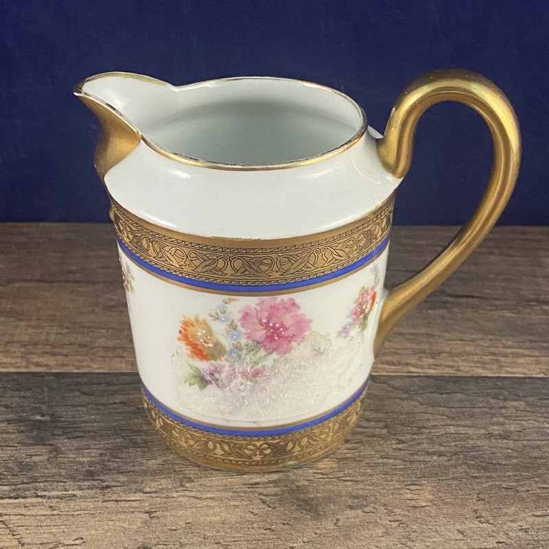 MPL Porcelain Creamer Gold Accents Flowers Ornate Design 4"L x 2.75"W x 3.75"H