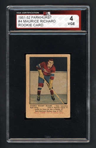 1951-52 PARKHURST #4 MAURICE RICHARD ROOKIE CARD KSA 4 VGE