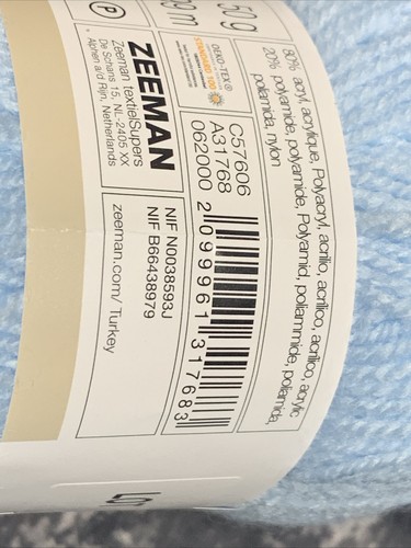 Zeeman Acrylic Light Blue Worsted Weight 50grams 199meters Lot 1623 Netherlands - Picture 6 of 7
