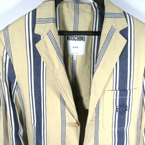 Moschino Vintage Men's Blazer Regatta Stripe Khaki 90's Made in Italy Size IT 48 - Picture 6 of 7