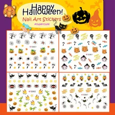 Halloween ! Nail Art Stickers Self-adhesive Kids Cute Pumpkin Black Cat Spider