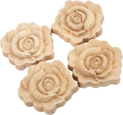 7 * 7cm Holz Skulptur Corner Flourish Onlay Dekoration Tür Rose Unpainted Europä