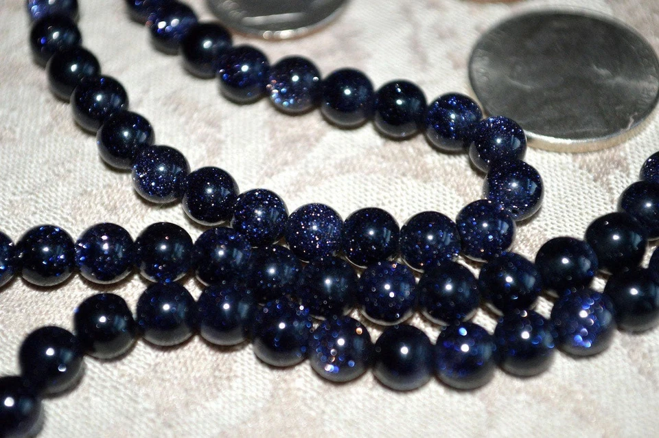 Blue Goldstone Sandstone Mala Necklace, 6mm 108 Beads Japa Mala Foto 2 de 4