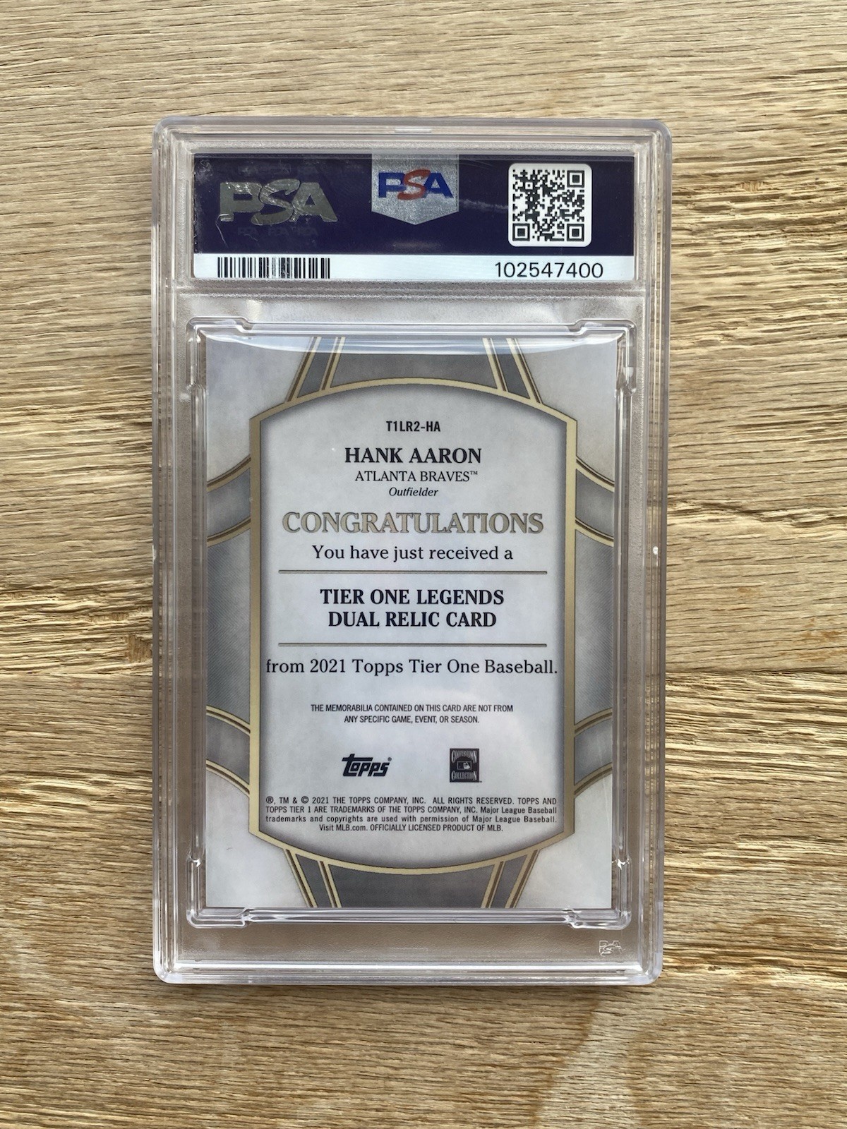 HANK AARON 2021 TOPPS TIER ONE LEGENDS DUAL PATCH GAME WORN /25 PSA 9 MLB RARE view 2