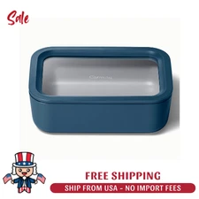 Caraway Home 6.6-Cup Glass Food Container with Lid - Color: Navy