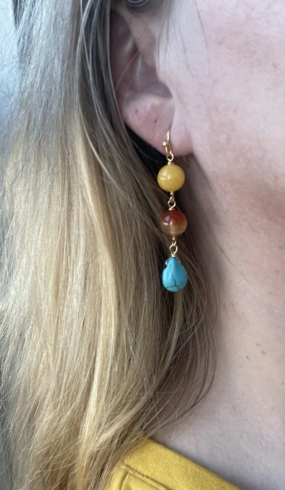 Pendientes de magnesita azul cornalina jade amarillo genuino bronce barse Foto 4 de 4