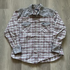 Vintage Wrangler Brushpopper Pearl Snap Gray Plaid Western Shirt Size 2XL Mens